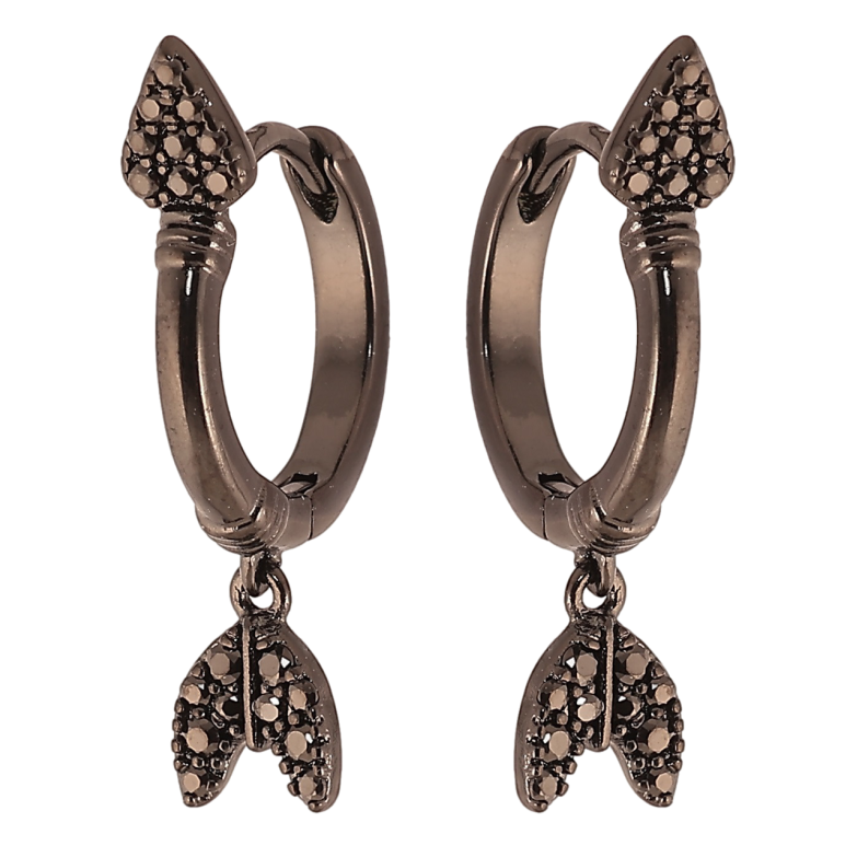 Серьги Xuping Позолота Black (черное золото) подвески на колечках Стрелы с черным цирконием фото №1