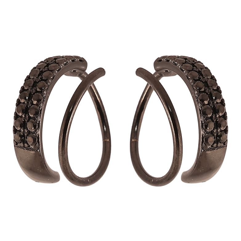 Сережки Xuping Позолота Black (чорне золото) кафи з проколом «Пружинки з інкрустацією чорним цирконієм» фото №1