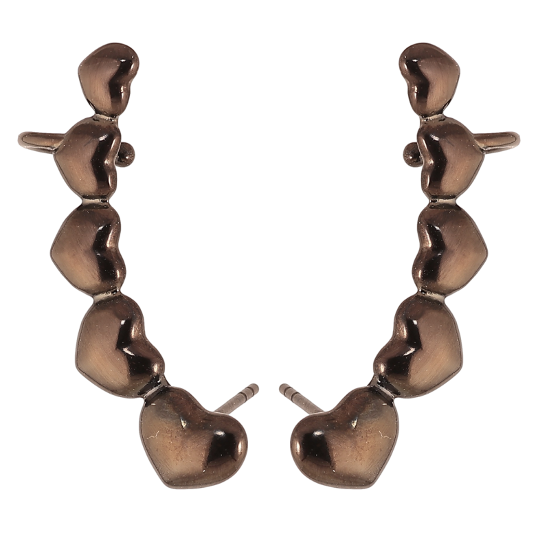 Сережки Xuping Позолота Black (чорне золото) пусети-кафи «Доріжки сердечок» (Силіконові застібки) фото №1 Сережки Xuping Позолота Black (чорне золото) пусети-кафи «Доріжки сердечок» (Силіконові застібки) фото №1