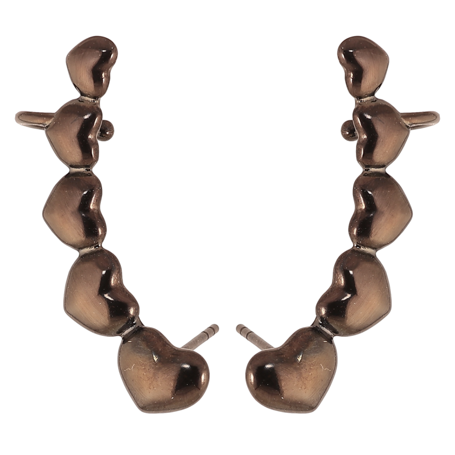 Сережки Xuping Позолота Black (чорне золото) пусети-кафи «Доріжки сердечок» (Силіконові застібки) фото №1