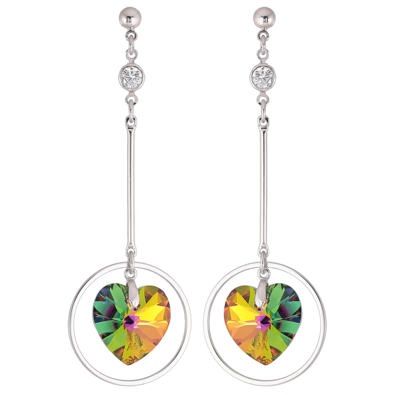 Сережки Xuping колір Родій з кристалами Swarovski пусеты «Підвіски з кришталевими сердечками Vitrail Medium» фото №3