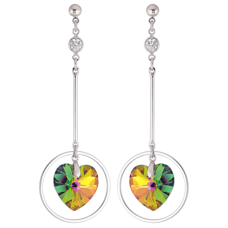 Сережки Xuping колір Родій з кристалами Swarovski пусеты «Підвіски з кришталевими сердечками Vitrail Medium» фото №1