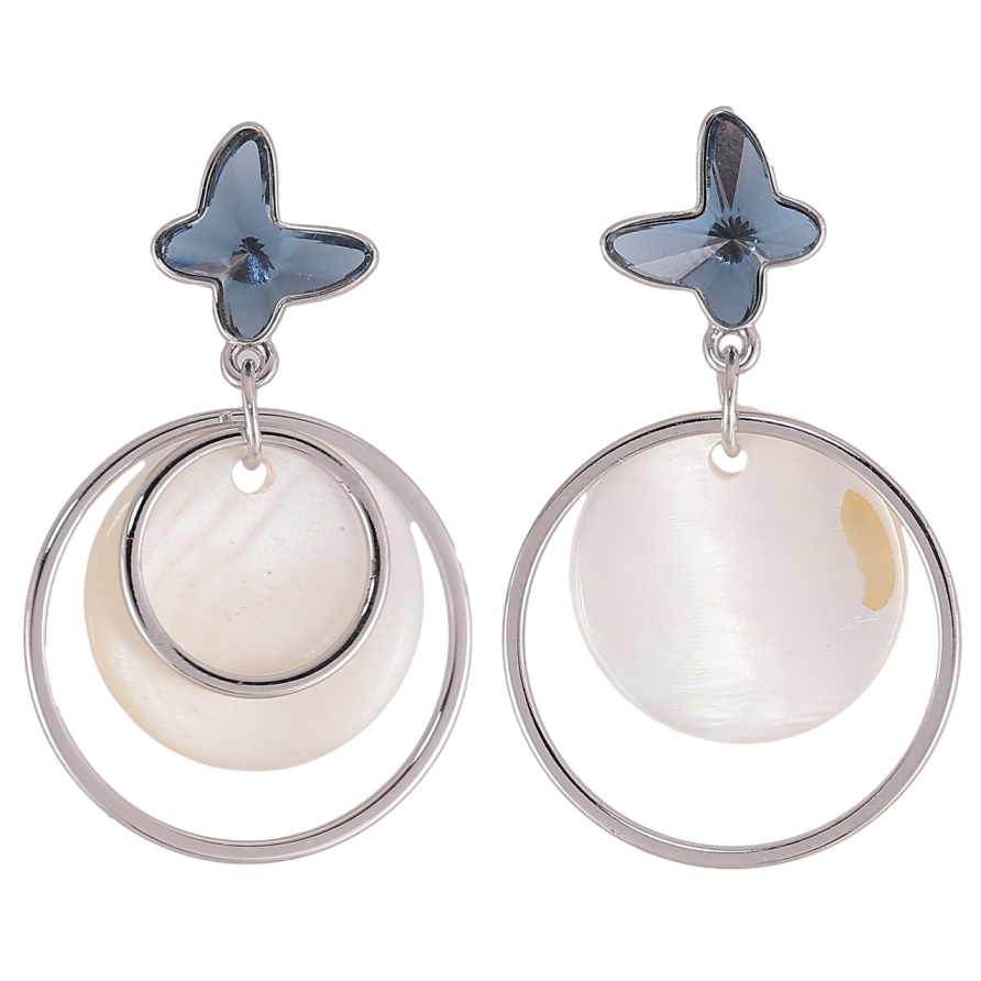 Сережки Xuping колір Родій з кристалами Swarovski пусеты «Підвіски з кришталевими метеликами Montana» фото №1