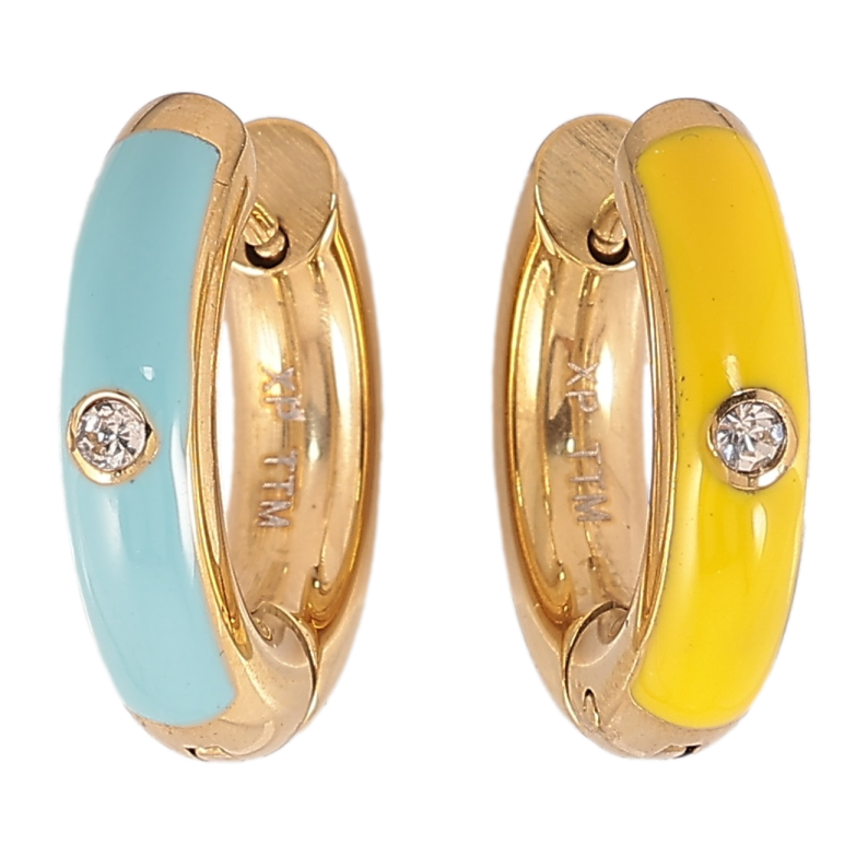 Сережки Xuping TTM Stainless Steel колір 14К колечка «Пофарбовані жовто-блакитною емаллю зі вставками кристалов» фото №1