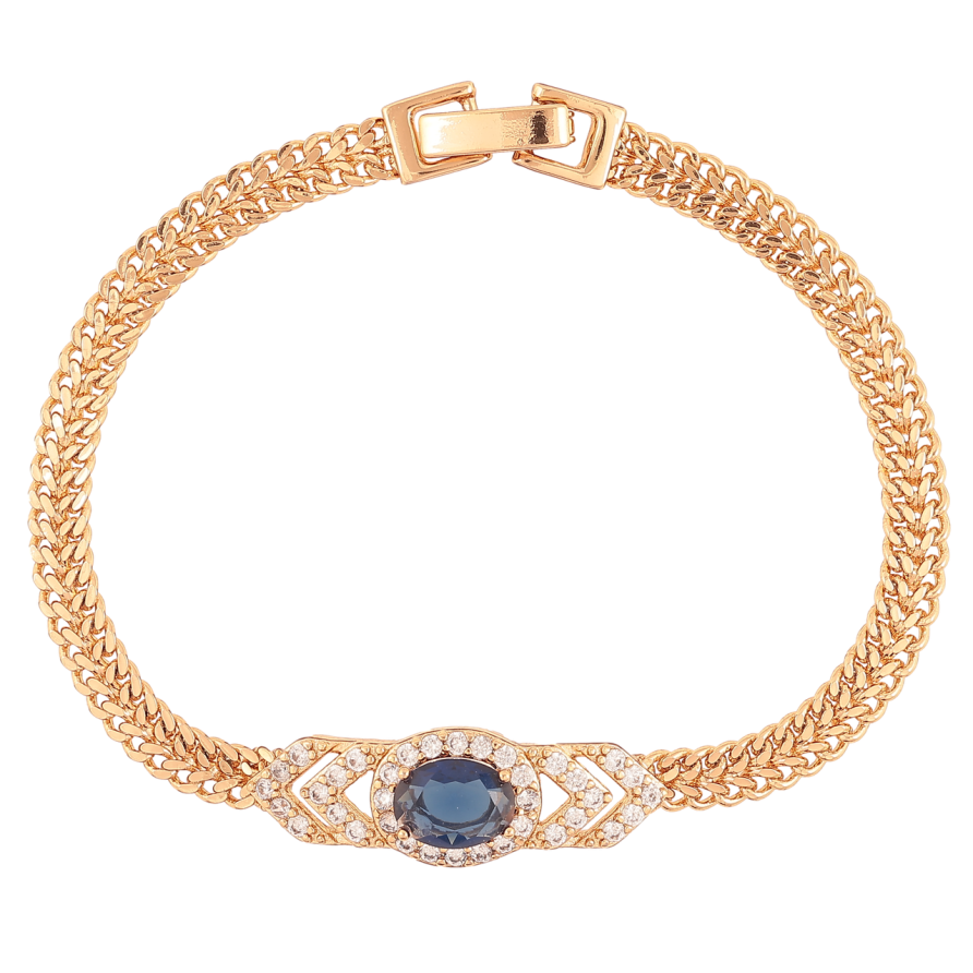 Браслет Xuping Позолота 18K Цепочка с вставкой из циркония и синего фианита размер 17.5см х 5мм фото №1