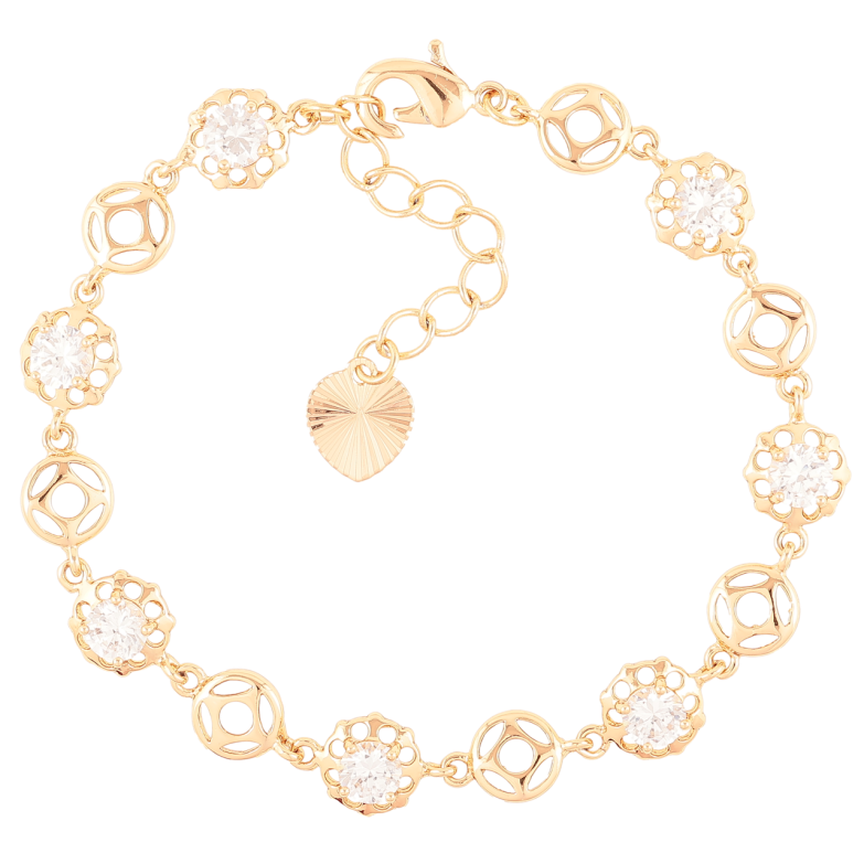 Браслет Xuping Позолота 18K Декоративный узор с фианитами размер с доп. цепочкой 17.5-21см х 7-8мм фото №2