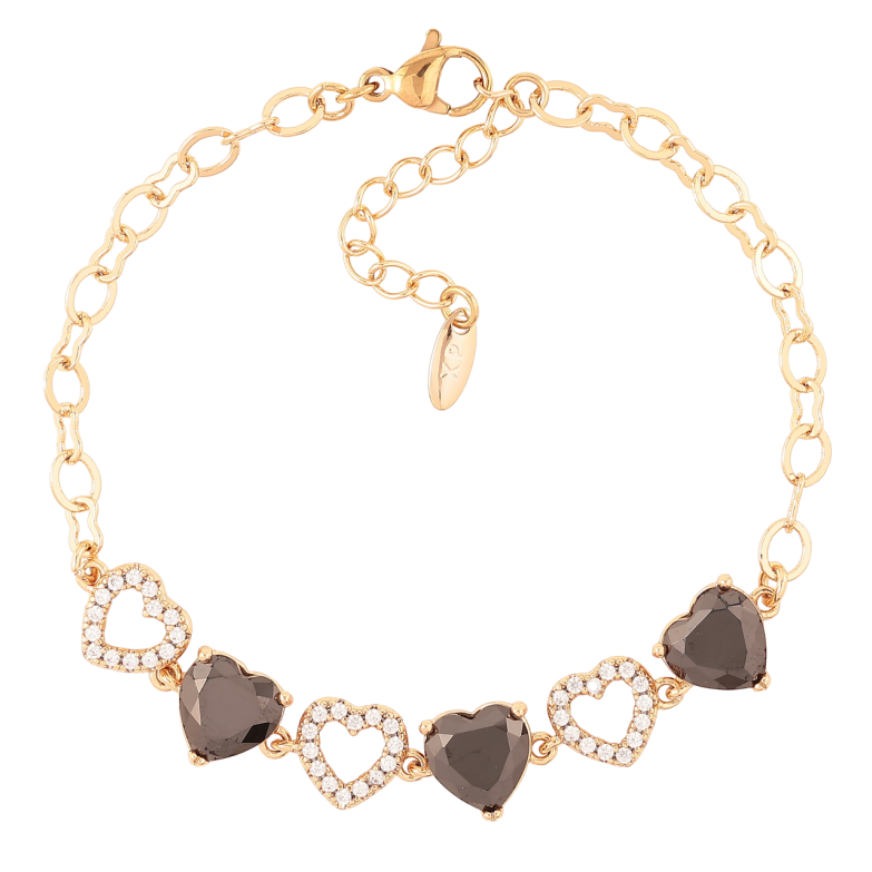 Браслет Xuping Позолота 18K «Сердечка з цирконієм і чорними фіанітами» розмір з доп. ланцюжком 17.5-20.см х 4мм фото №1