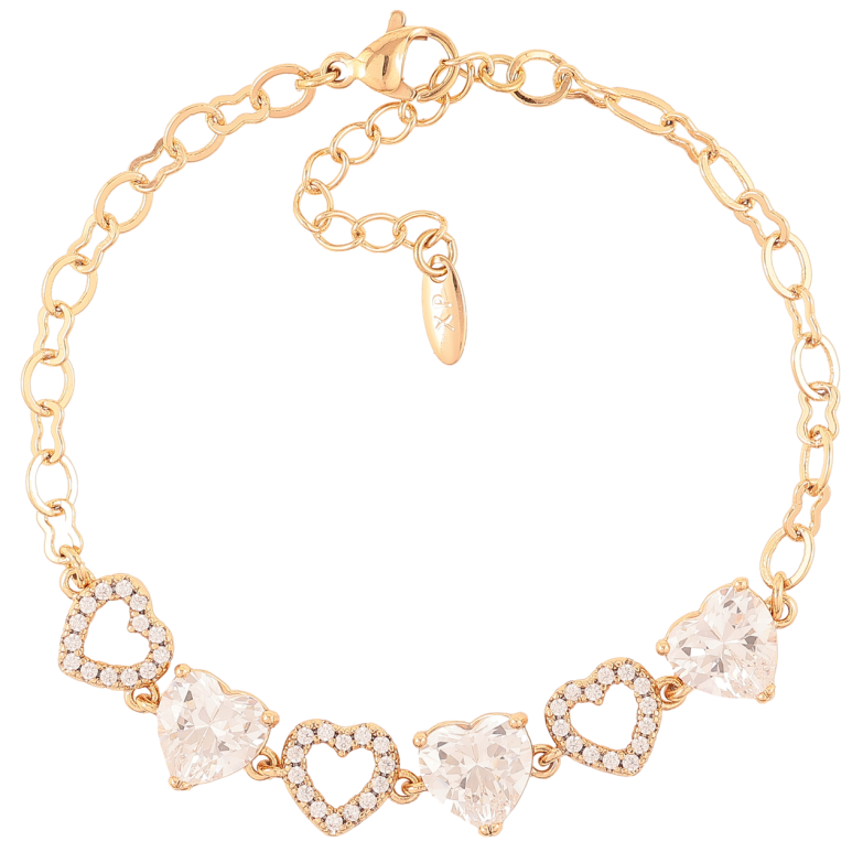 Браслет Xuping Позолота 18K Сердечки с цирконием и фианитами размер с доп. цепочкой 17.5-20.см х 4мм фото №1