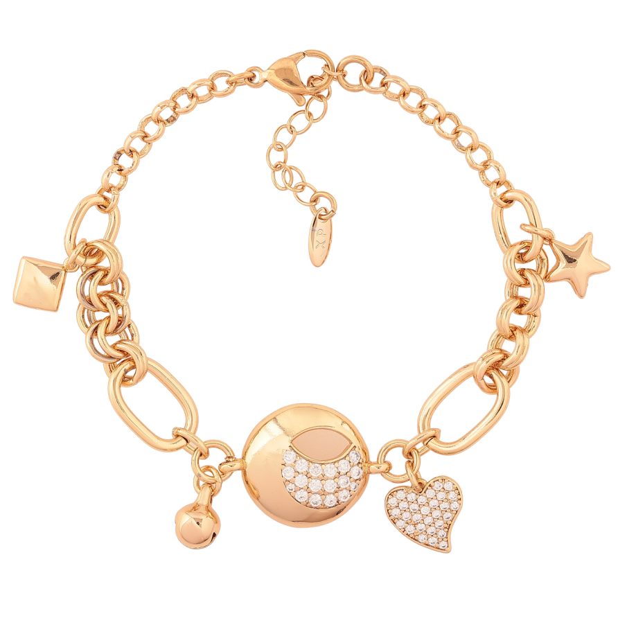 Браслет Xuping Позолота 18K «Комбіноване плетіння з підвісками» розмір з доп. ланцюжком 17.5-20.5см х 4-9мм фото №1