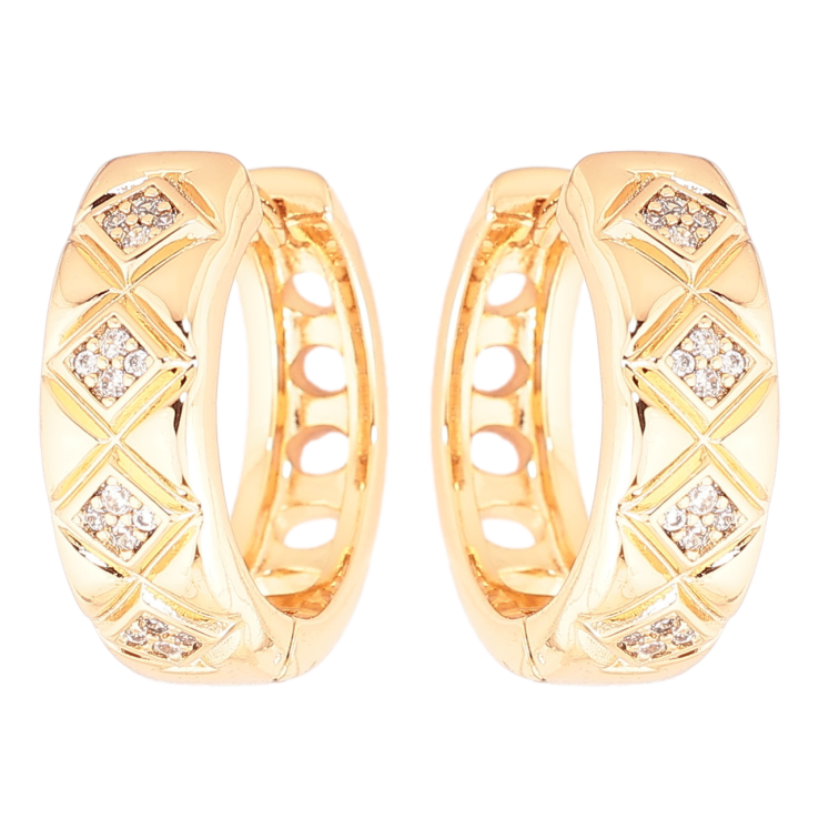 Серьги Xuping Позолота 18K колечки Ромбовый узор с вставками циркония фото №22
