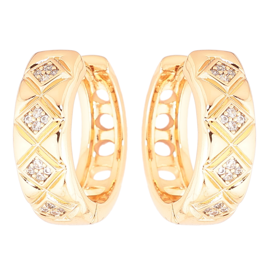 Серьги Xuping Позолота 18K колечки Ромбовый узор с вставками циркония фото №1