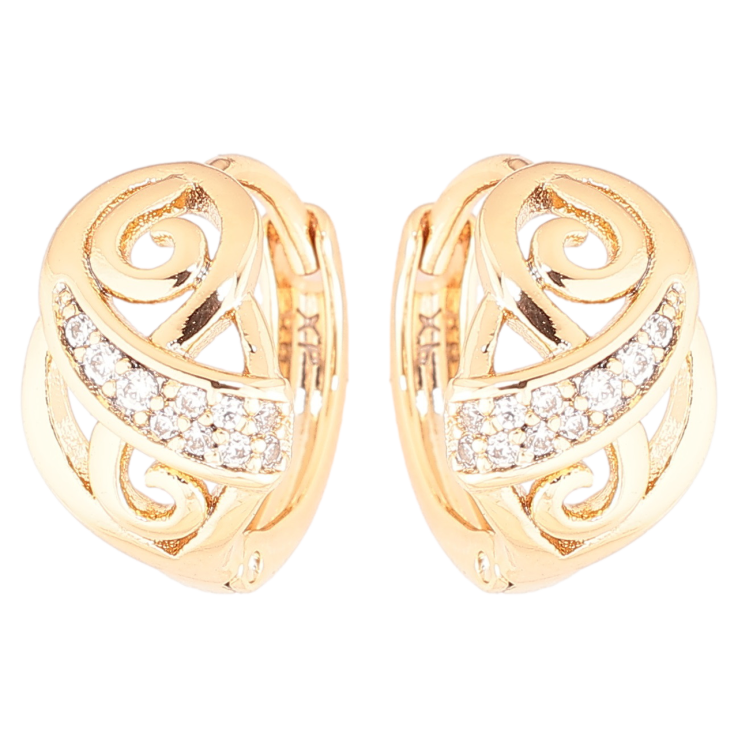 Серьги Xuping Позолота 18K колечки Вензельный узор с цирконием фото №2 Серьги Xuping Позолота 18K колечки Вензельный узор с цирконием фото №2