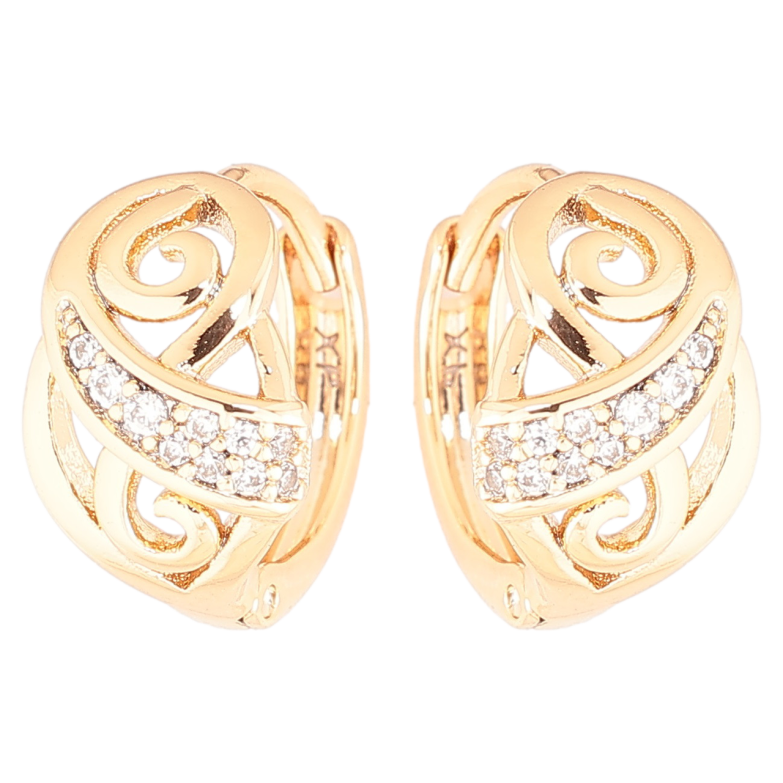 Сережки Xuping Позолота 18K колечка «Вензельний візерунок з цирконієм» фото №1 Сережки Xuping Позолота 18K колечка «Вензельний візерунок з цирконієм» фото №1