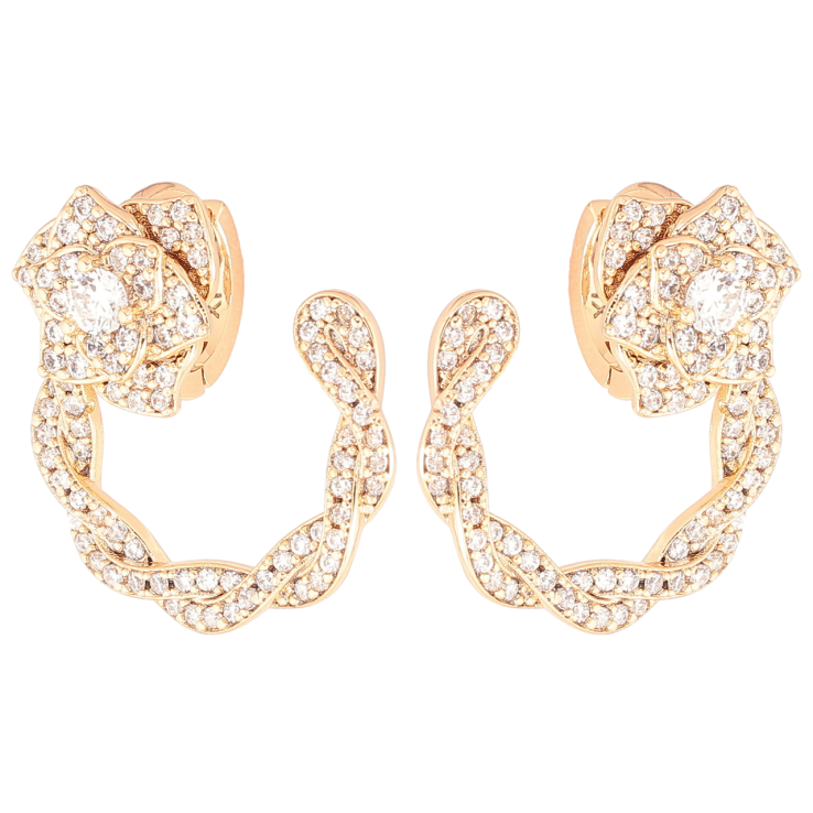 Серьги Xuping Позолота 18K колечки Дуги с цветочками, инкрустация цирконием фото №16