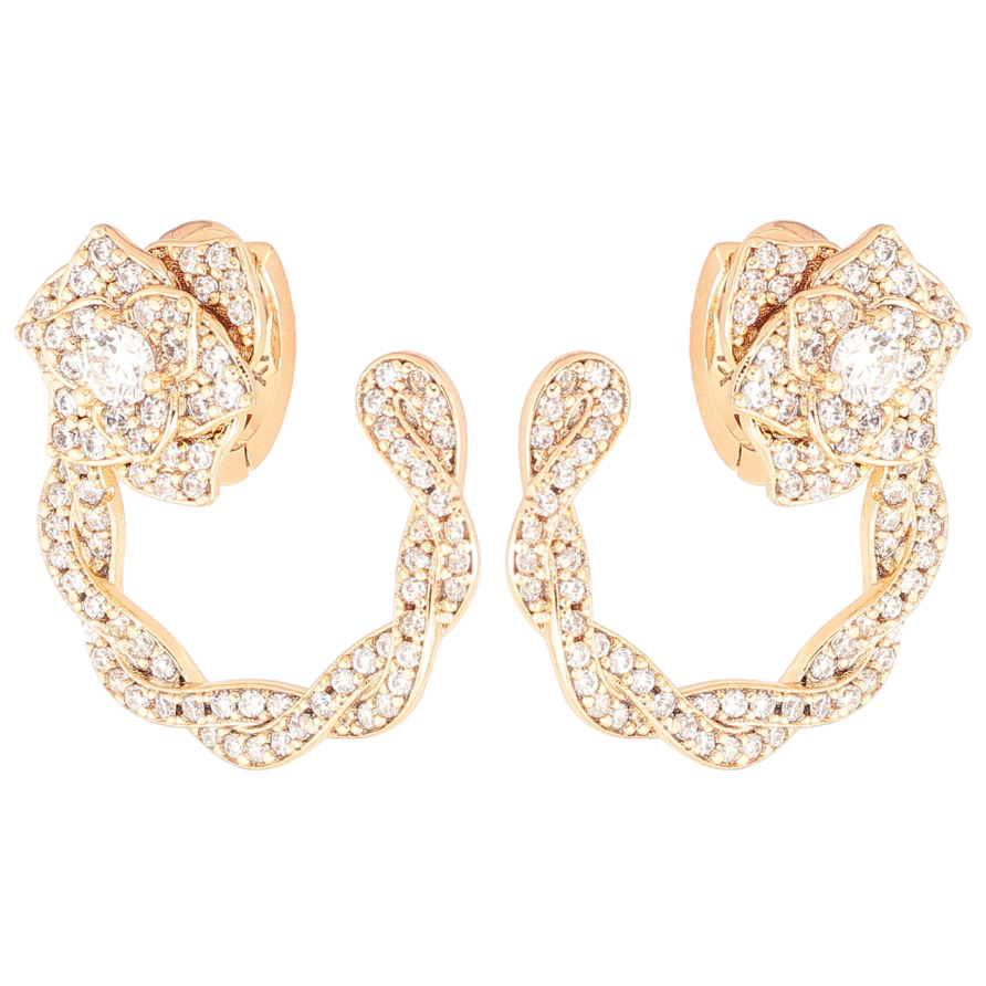 Серьги Xuping Позолота 18K колечки Дуги с цветочками, инкрустация цирконием фото №1