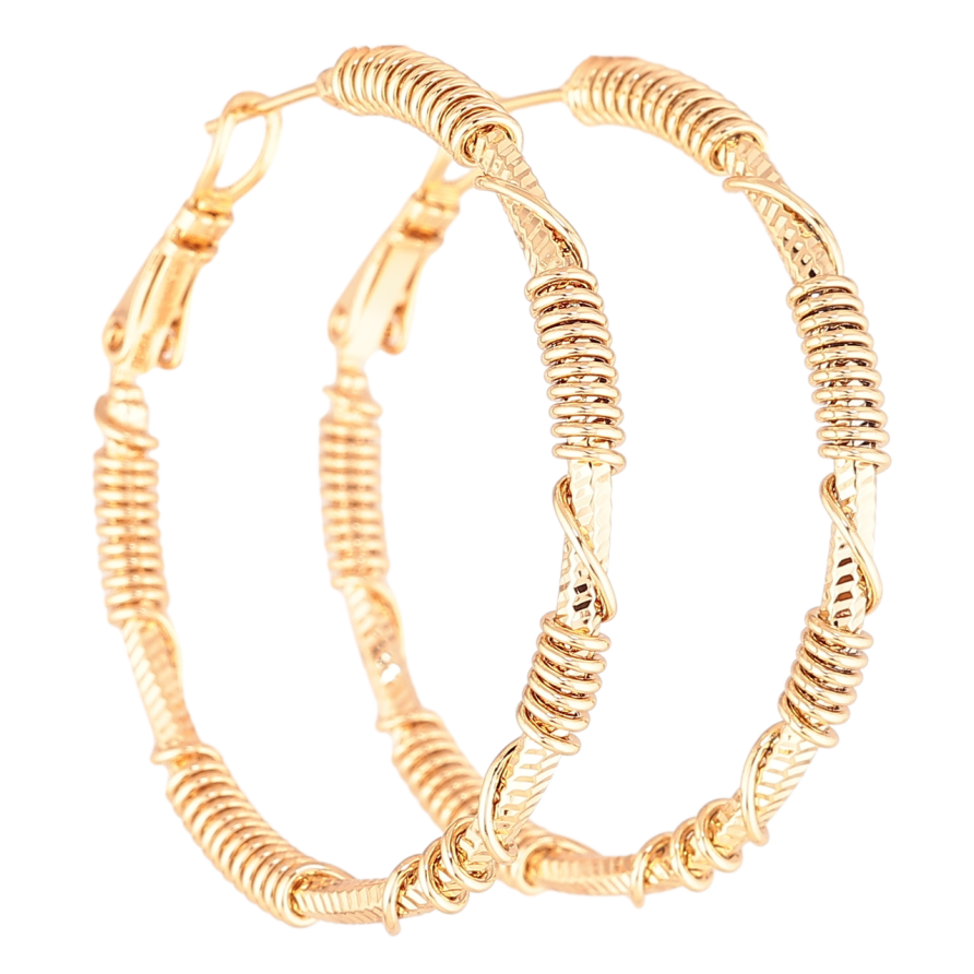 Серьги Xuping Позолота 18K кольца (конго) Кольца увитые проволокой  ø 4см фото №1