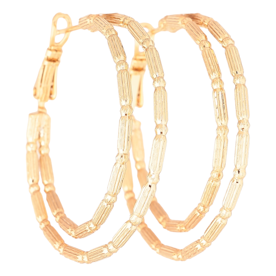 Серьги Xuping Позолота 18K кольца (конго) Двойные кольца с узором ø 4см фото №1