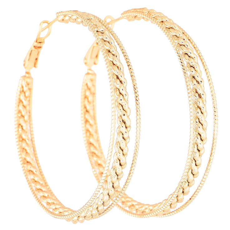 Сережки Xuping Позолота 18K кільця (конго) «Потрійні кільця з візерунком» ø 5см фото №21