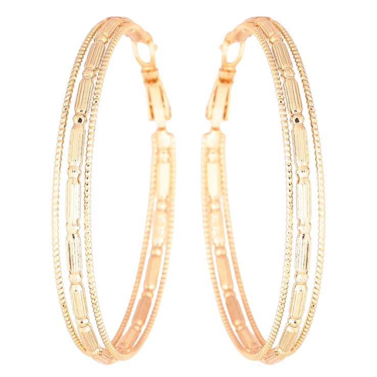 Сережки Xuping Позолота 18K кільця (конго) «Потрійні кільця з візерунком» ø 5см фото №20