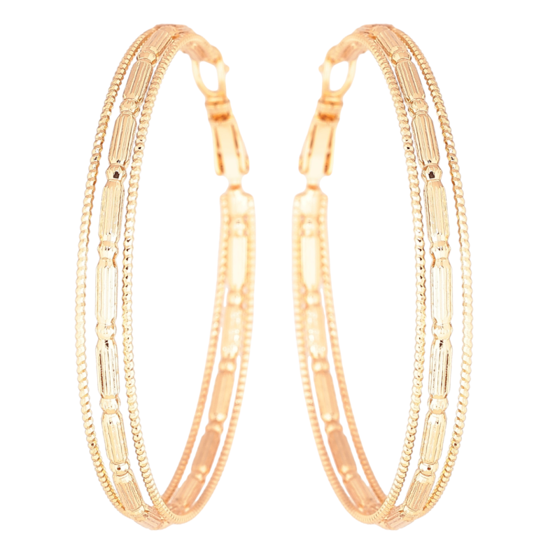 Сережки Xuping Позолота 18K кільця (конго) «Потрійні кільця з візерунком» ø 5см фото №1