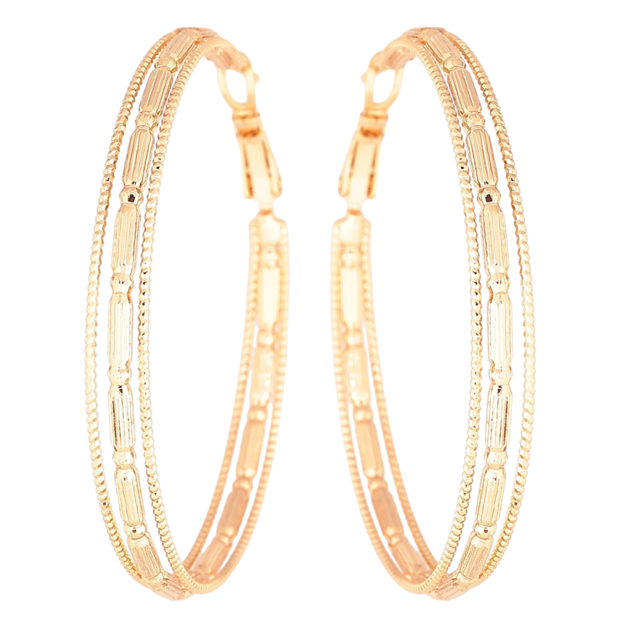 Сережки Xuping Позолота 18K кільця (конго) «Потрійні кільця з візерунком» ø 5см фото №1