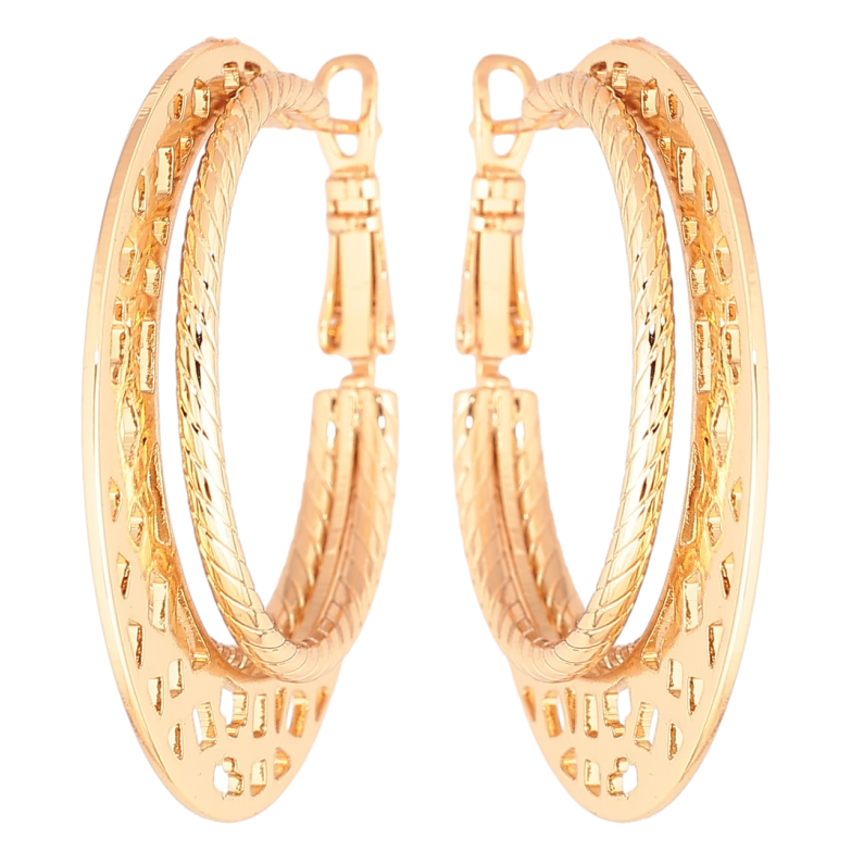 Серьги Xuping Позолота 18K кольца (конго) Тройные кольца с узором ø 3.8см фото №4