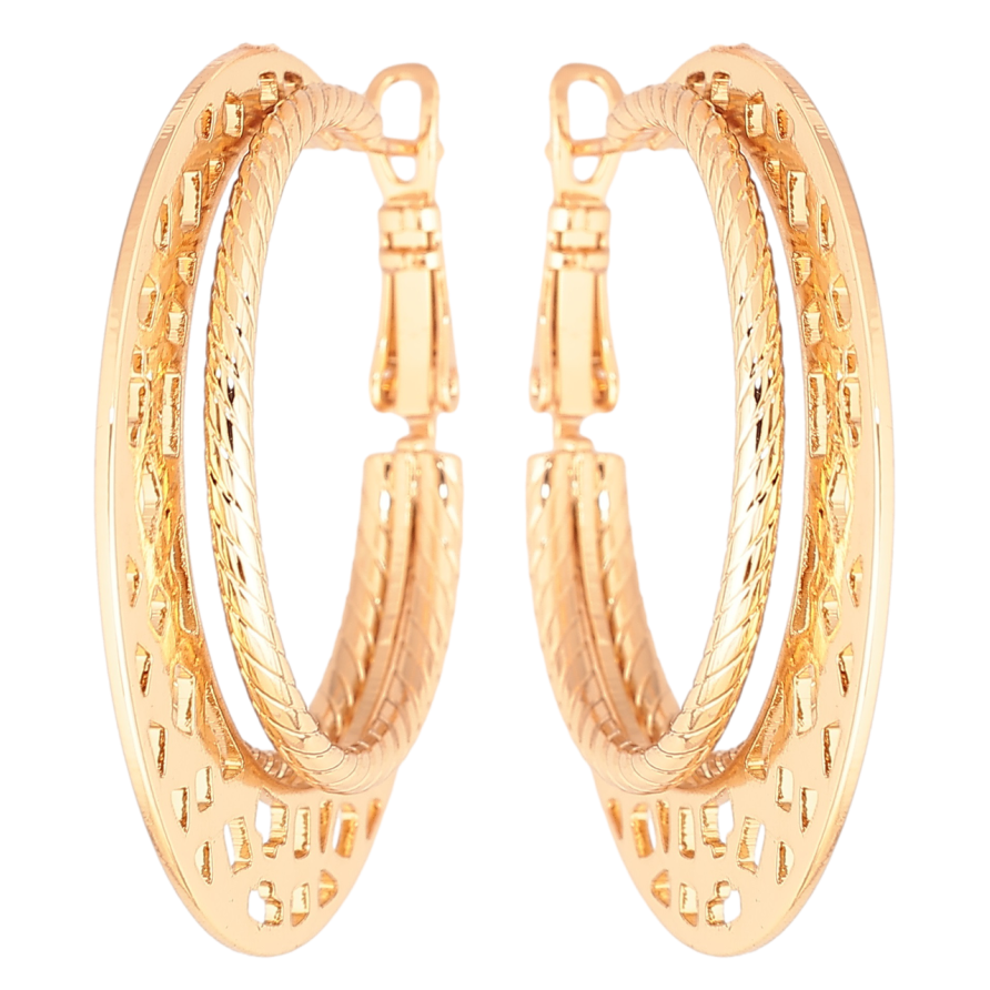 Серьги Xuping Позолота 18K кольца (конго) Тройные кольца с узором ø 3.8см фото №1