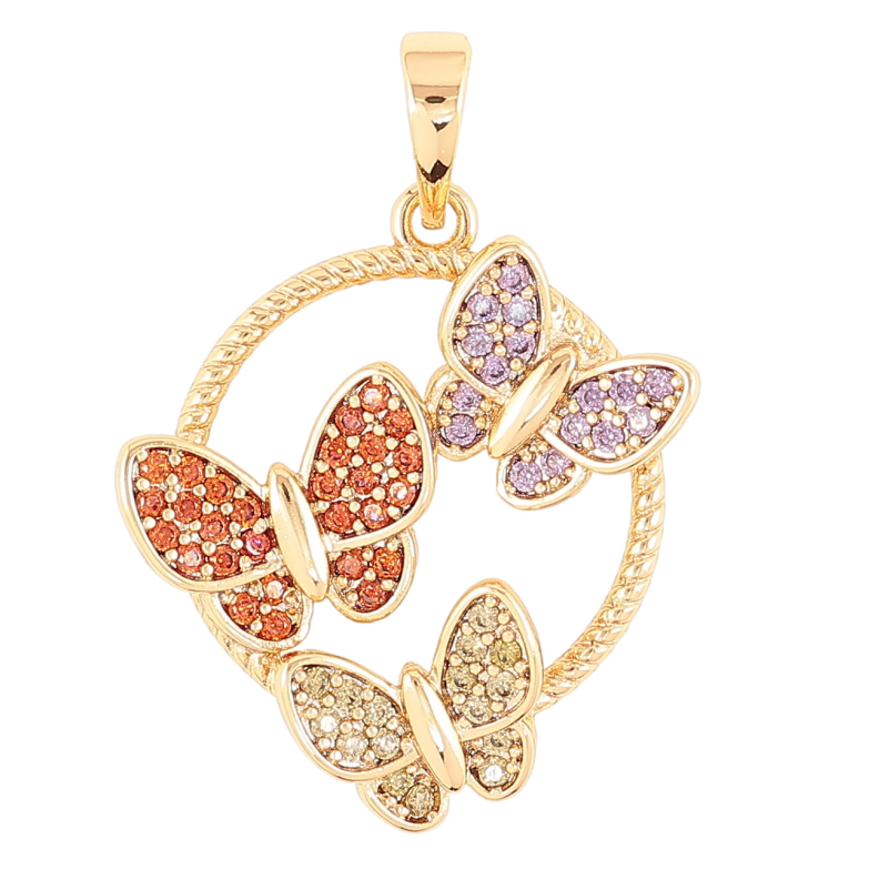 Кулон Xuping Позолота 18K Бабочки с цветным цирконием для цепочки до 6мм фото №1