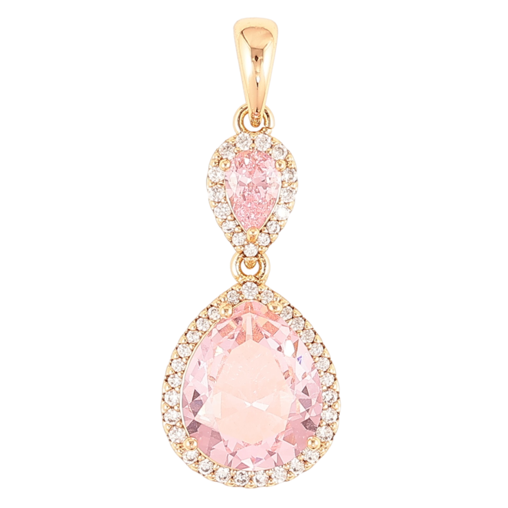 Кулон Xuping Позолота 18K Каплевидные розовые фианиты в обрамлении циркония для цепочки до 4мм фото №6