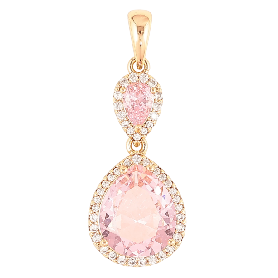 Кулон Xuping Позолота 18K Каплевидные розовые фианиты в обрамлении циркония для цепочки до 4мм фото №1