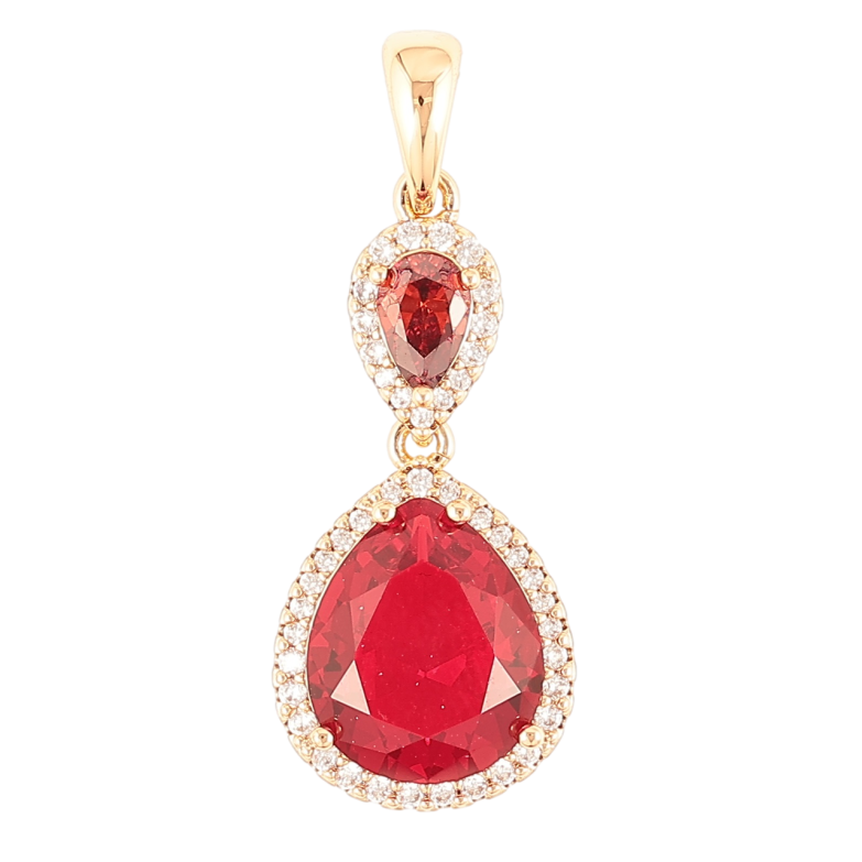 Кулон Xuping Позолота 18K Каплевидные красные фианиты в обрамлении циркония для цепочки до 4мм фото №1