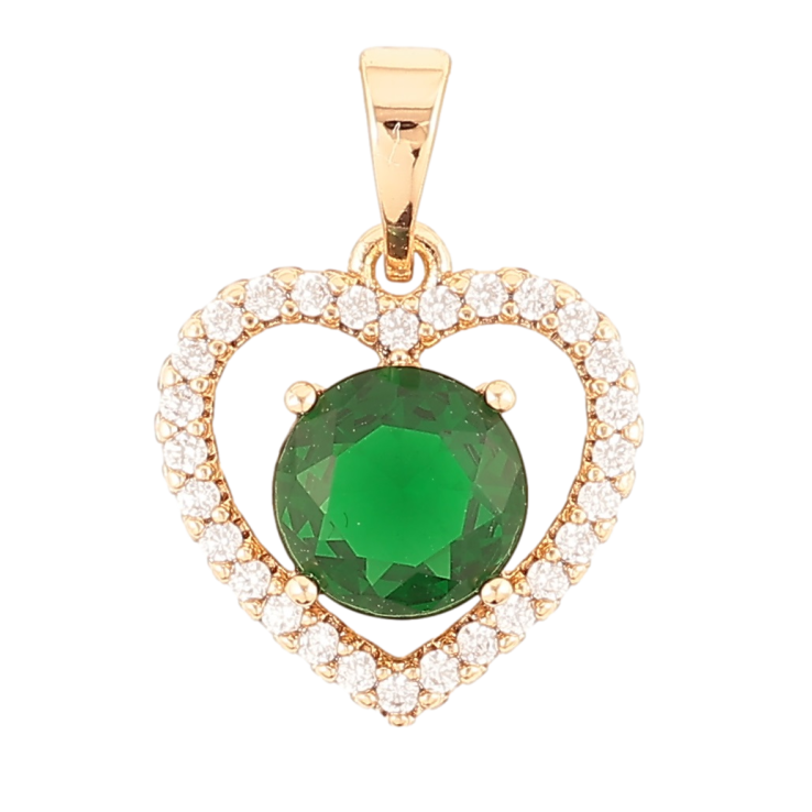 Кулон Xuping Позолота 18K Сердечко с зеленым фианитом и цирконием для цепочки до 5мм фото №2