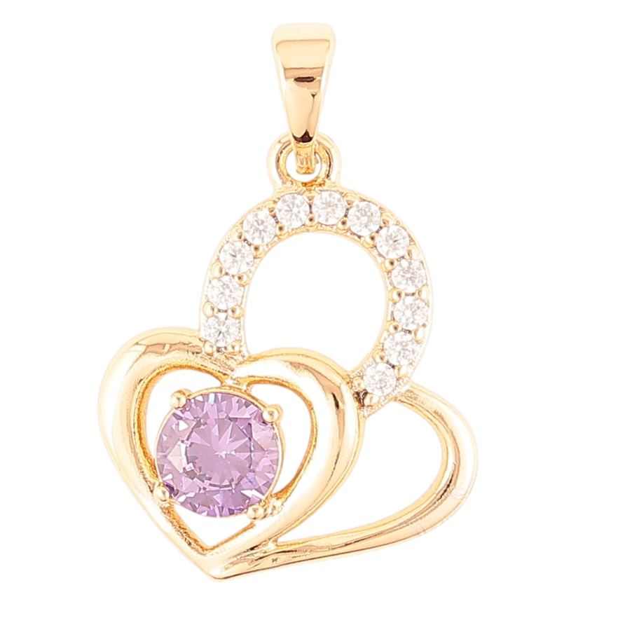 Кулон Xuping Позолота 18K «Сердечка з бузковим фіанітом і цирконієм» для ланцюжка до 5мм фото №1