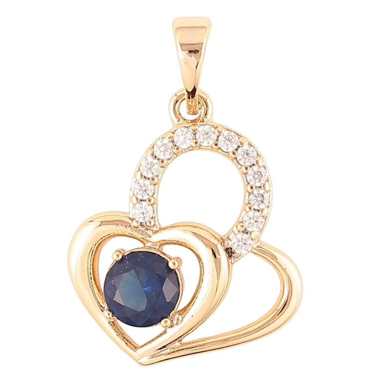 Кулон Xuping Позолота 18K Сердечки с синим фианитом и цирконием для цепочки до 5мм фото №1