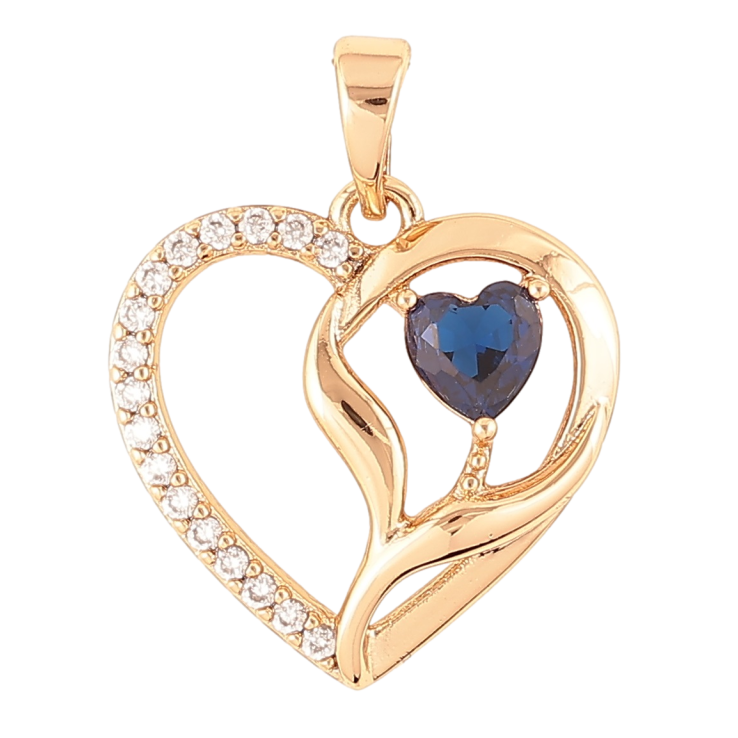 Кулон Xuping Позолота 18K Сердечко с цирконием и синим фианитом для цепочки до 5мм фото №7