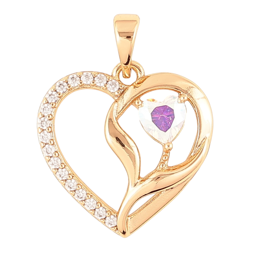 Кулон Xuping Позолота 18K «Сердечко з цирконієм і райдужним фіанітом» для ланцюжка до 5мм фото №1