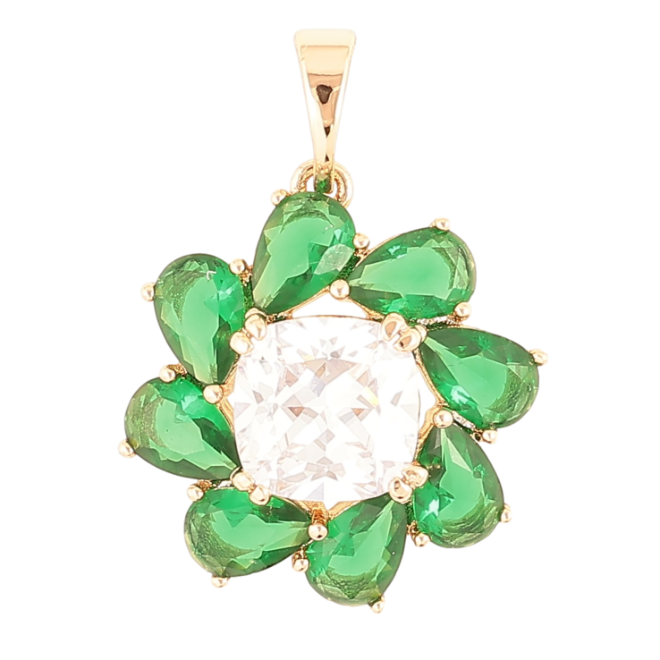 Кулон Xuping Позолота 18K Кристальный цветок с зелеными фианитами для цепочки до 5мм фото №9