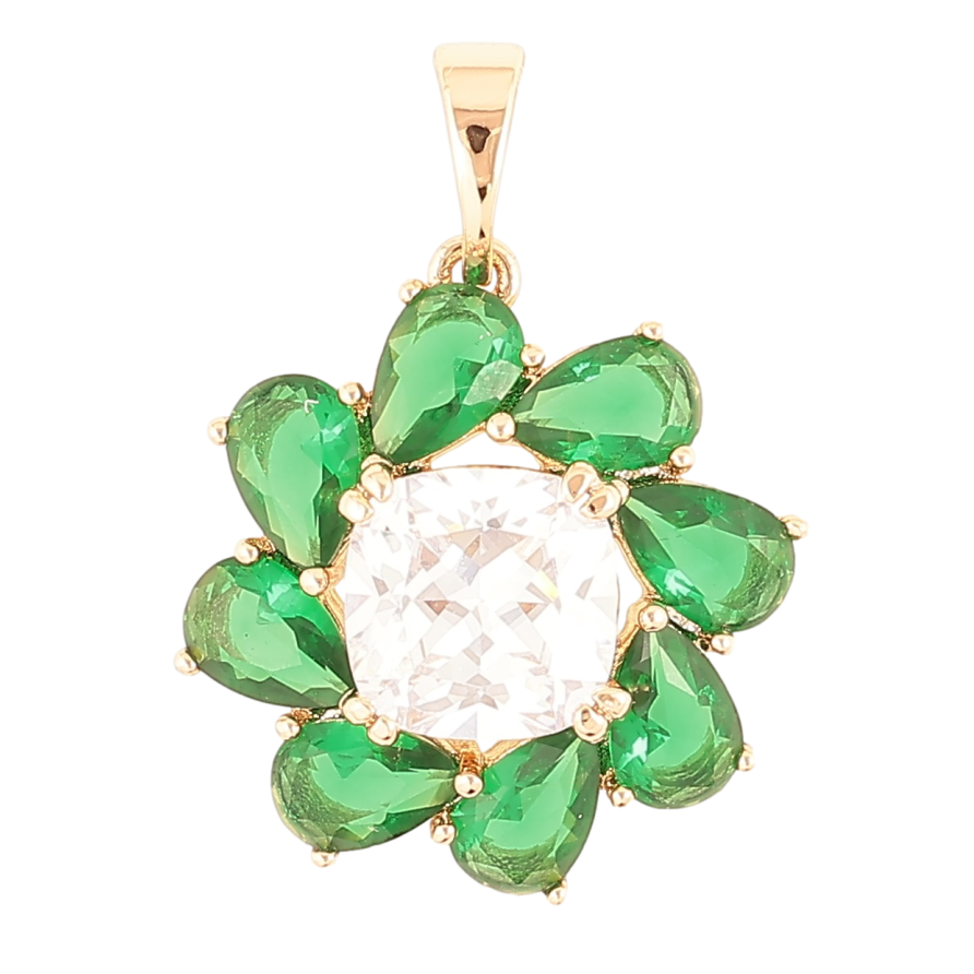 Кулон Xuping Позолота 18K Кристальный цветок с зелеными фианитами для цепочки до 5мм фото №1