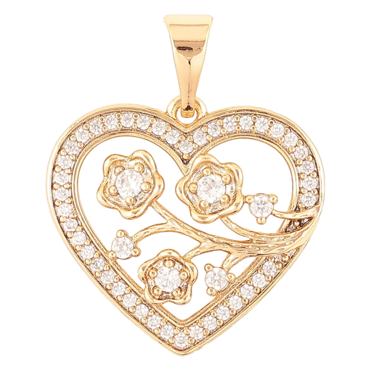 Кулон Xuping Позолота 18K Сердечко с цветочным узором и цирконием для цепочки до 7мм фото №10