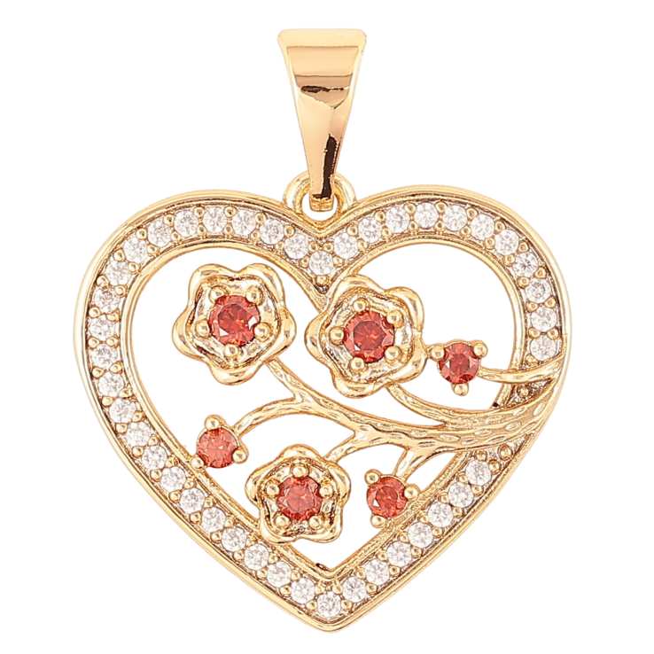 Кулон Xuping Позолота 18K Сердечко с цветочным узором и бело-красным цирконием для цепочки до 7мм фото №12