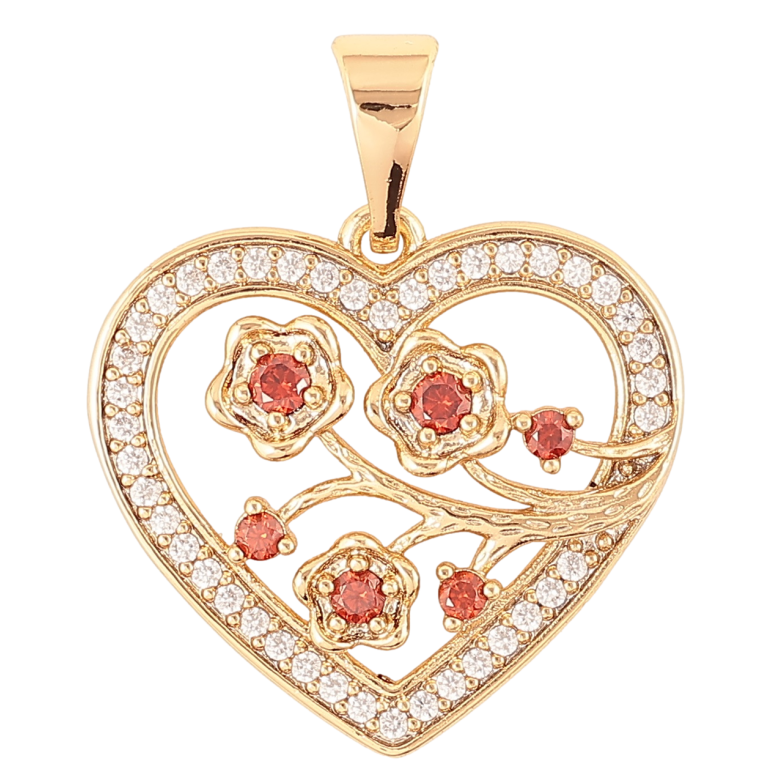 Кулон Xuping Позолота 18K Сердечко с цветочным узором и бело-красным цирконием для цепочки до 7мм фото №7
