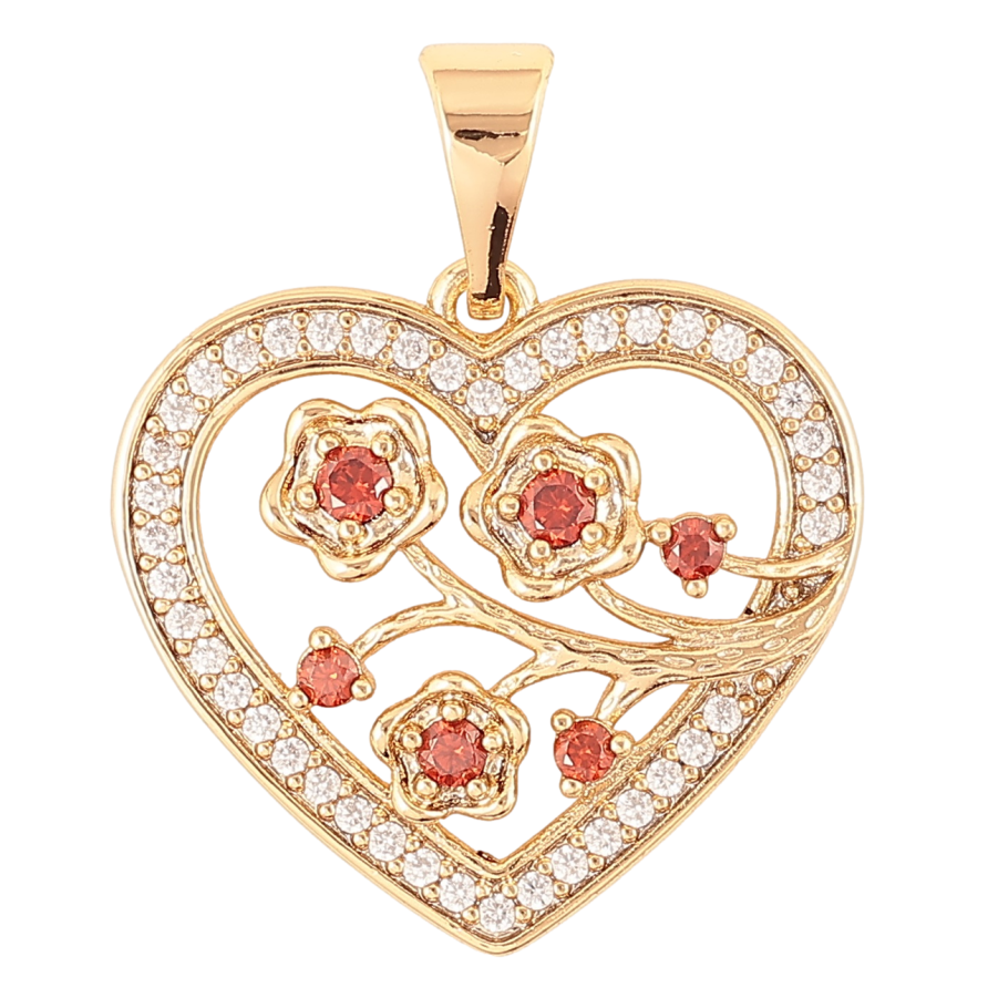 Кулон Xuping Позолота 18K Сердечко с цветочным узором и бело-красным цирконием для цепочки до 7мм фото №1