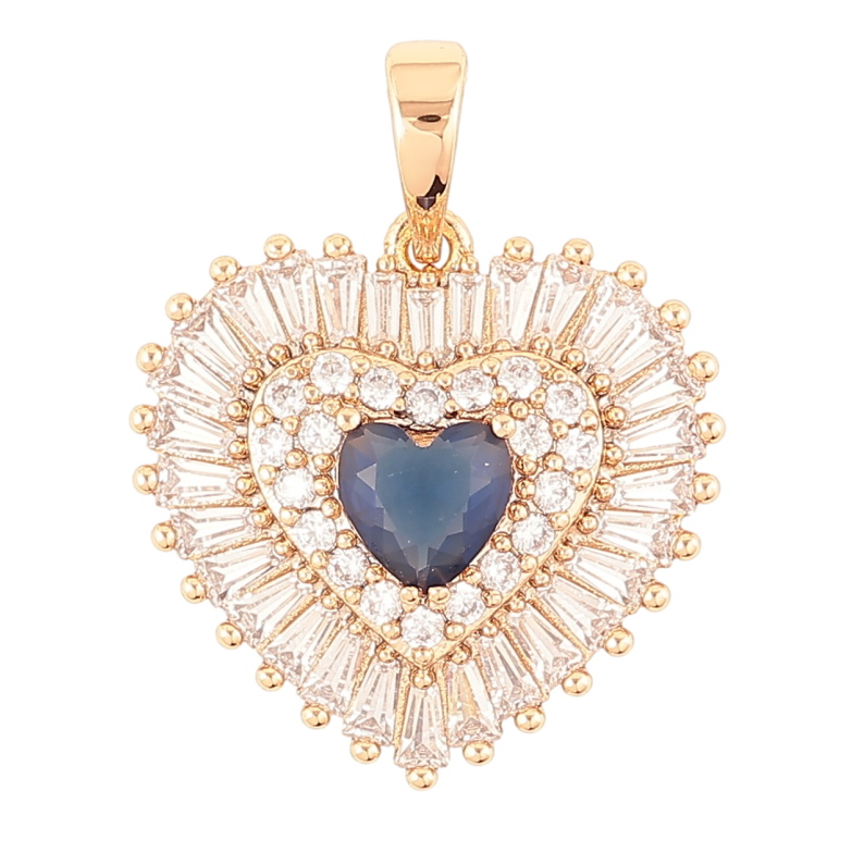 Кулон Xuping Позолота 18K Сердечко с инкрустацией цирконием и синим фианитом для цепочки до 6мм фото №1