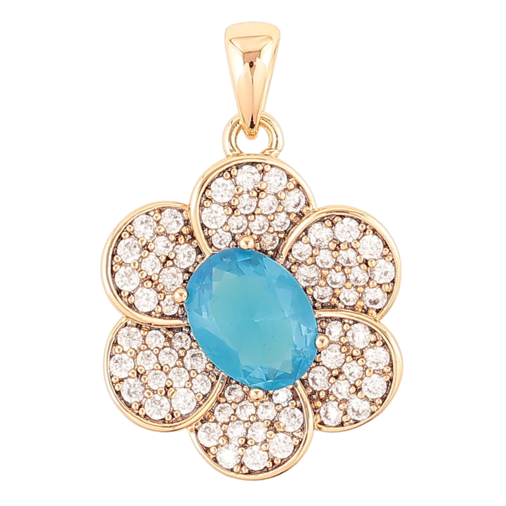 Кулон Xuping Позолота 18K «Квітка з інкрустацією цирконієм і блакитним фіанітом» для ланцюжка до 4мм фото №22