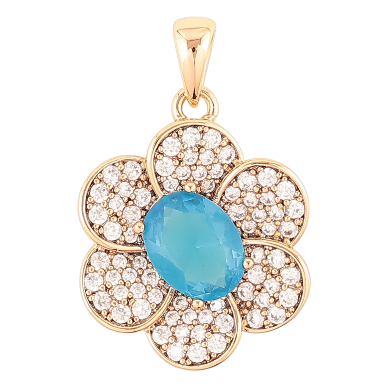 Кулон Xuping Позолота 18K «Квітка з інкрустацією цирконієм і блакитним фіанітом» для ланцюжка до 4мм фото №1
