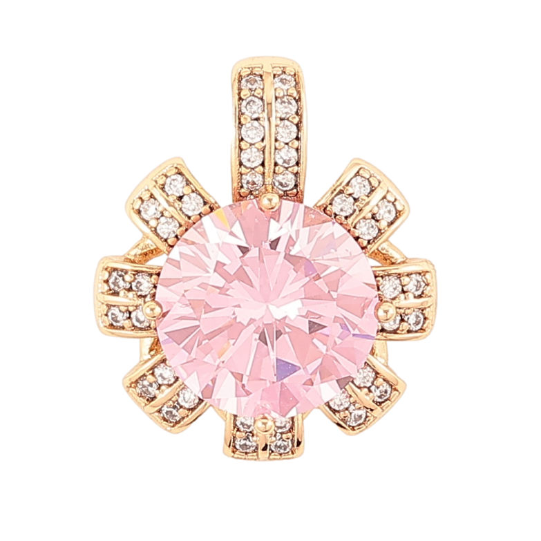 Кулон Xuping Позолота 18K «Квіточка з рожевим фіанітом та інкрустацією цирконієм» для ланцюжка до 5мм фото №1