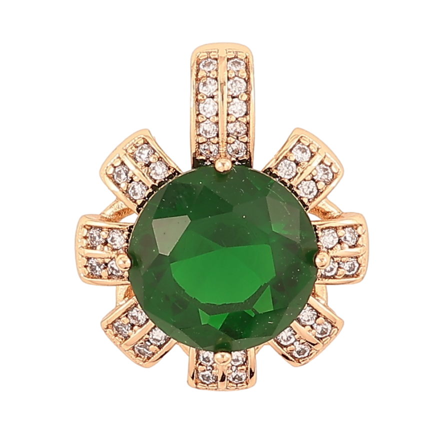 Кулон Xuping Позолота 18K «Квіточка з зеленим фіанітом та інкрустацією цирконієм» для ланцюжка до 5мм фото №1