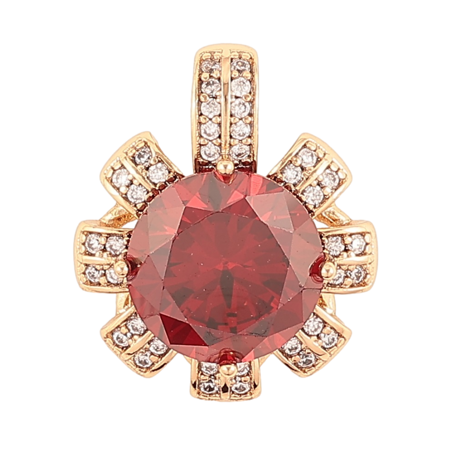 Кулон Xuping Позолота 18K «Квіточка з червоним фіанітом та інкрустацією цирконієм» для ланцюжка до 5мм фото №1