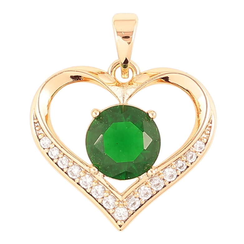 Кулон Xuping Позолота 18K «Сердечко з зеленим фіанітом і цирконієм» для ланцюжка до 5мм фото №1