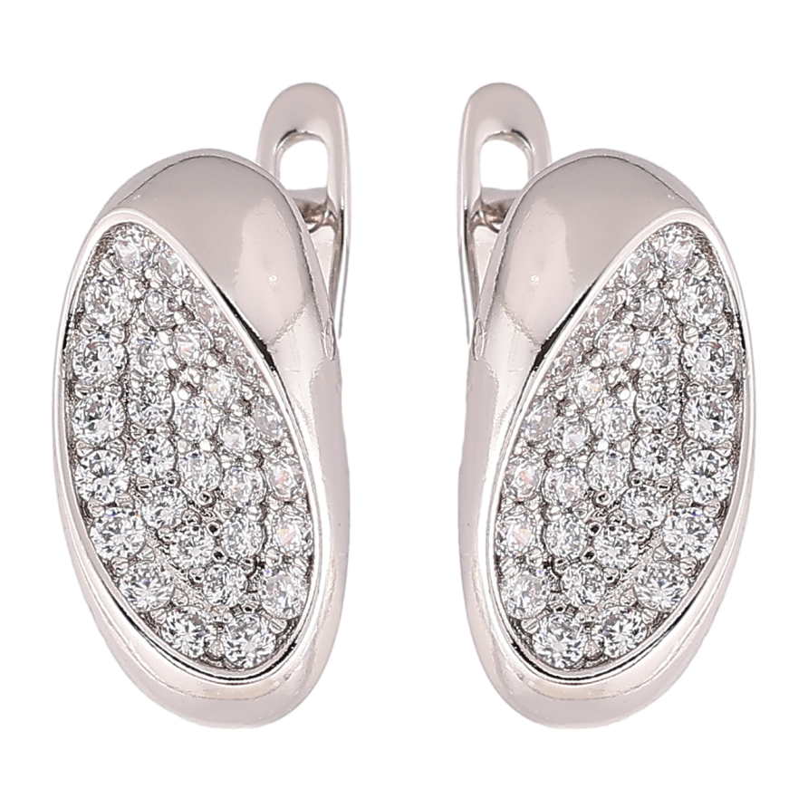Серьги Xuping Родий английский замок Овалы с инкрустацией цирконием фото №1